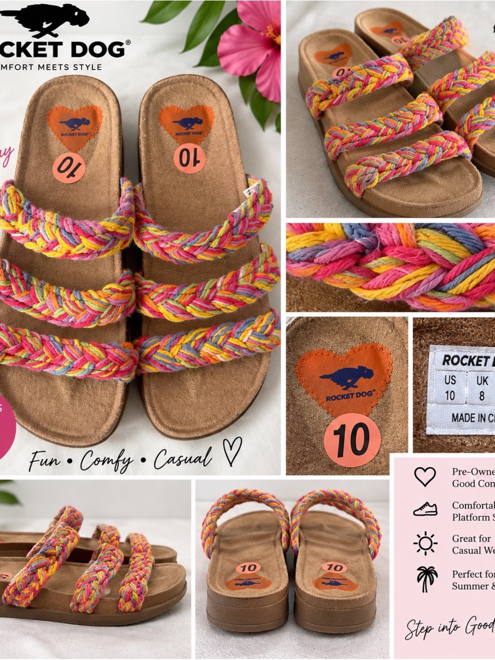 Rocket Dog Multicolor Braided Slide Sandals Women’s Size 10